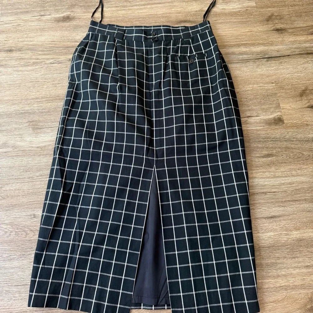 Jones New York Country Maxi Skirt Plaid Windowpane | Black White‎ | Size 16
